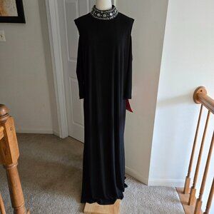Avenue Black Rhinestone Collar Neck Cold Shoulder Long Formal Evening Gown Sz 18